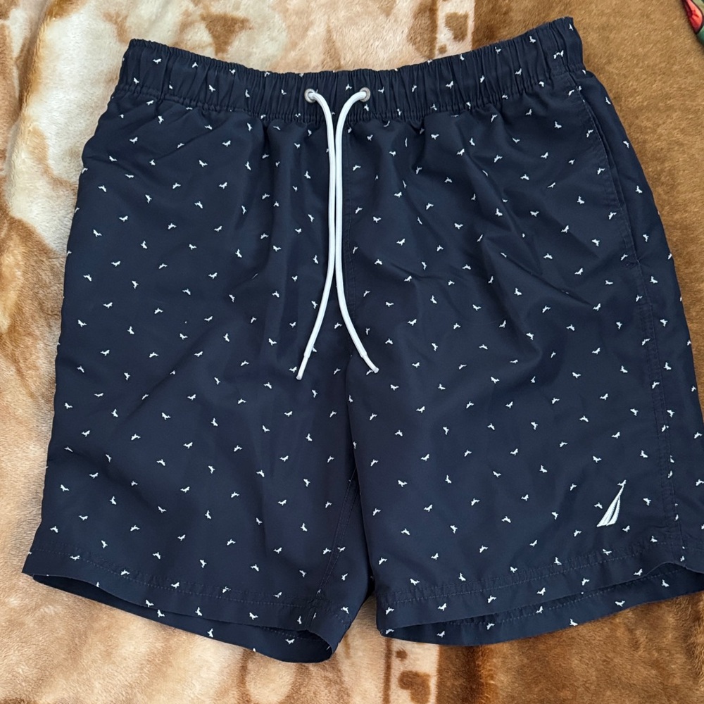 Nautica Navy Swim Trunks with White Micro Print
